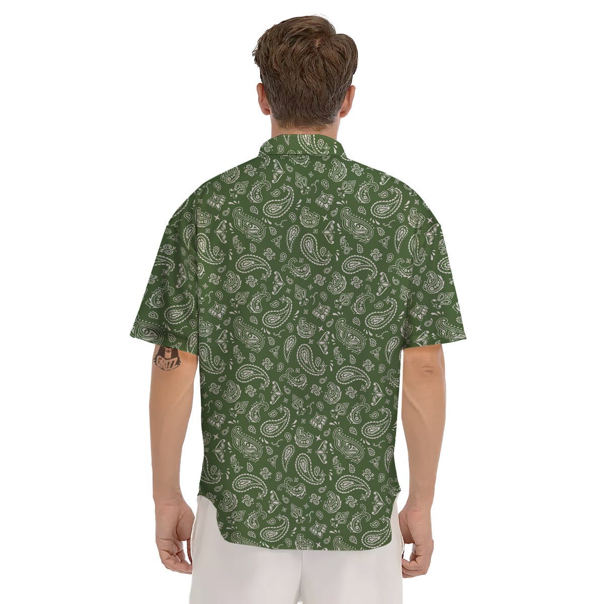 Dark Green Paisley Bandana Print Men's Short Sleeve Shirts-grizzshop