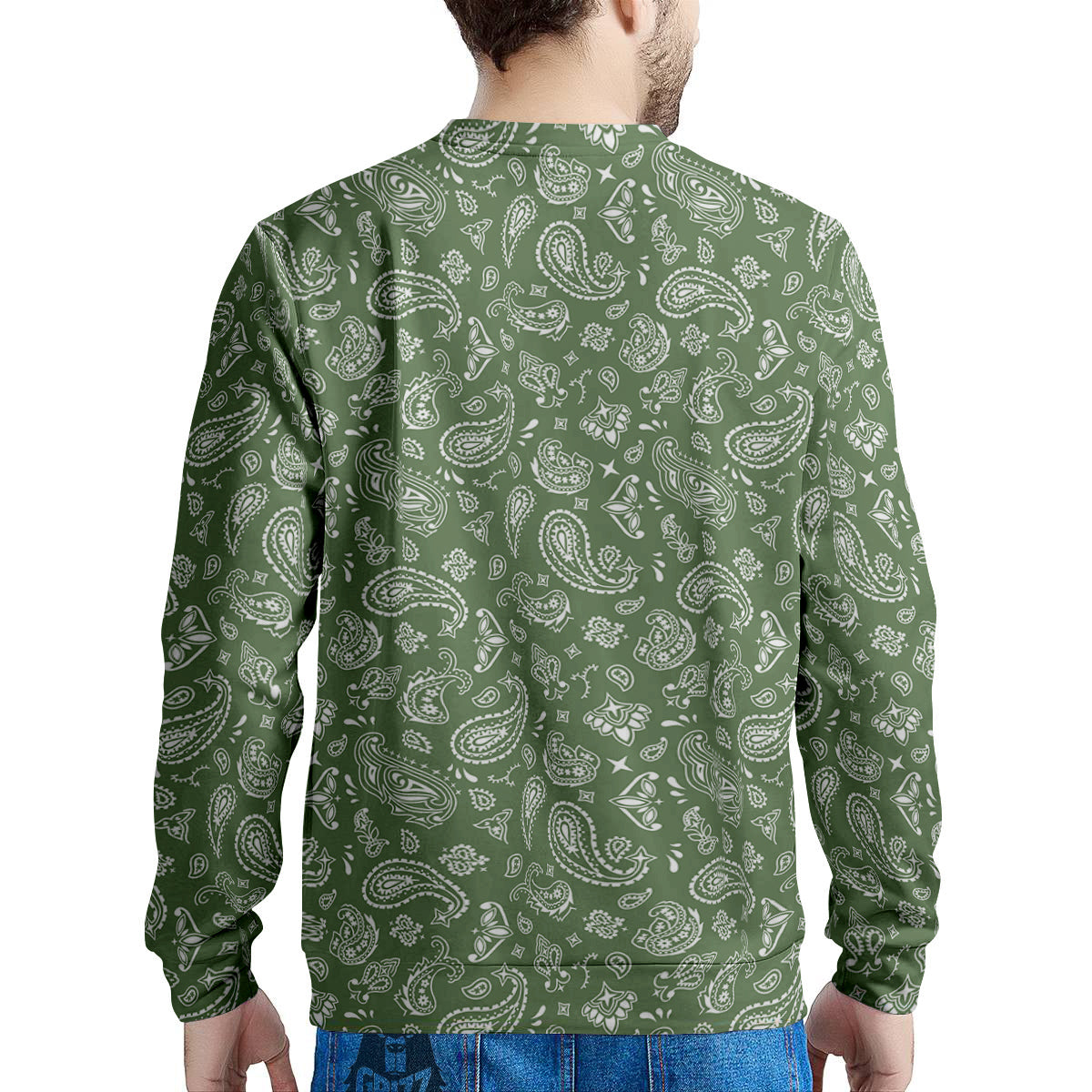 Dark Green Paisley Bandana Print Men's Sweatshirt-grizzshop