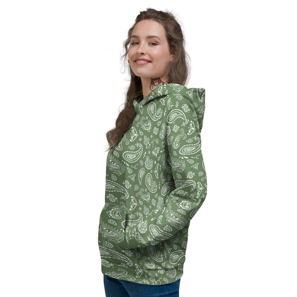 Dark Green Paisley Bandana Print Women's Hoodie-grizzshop