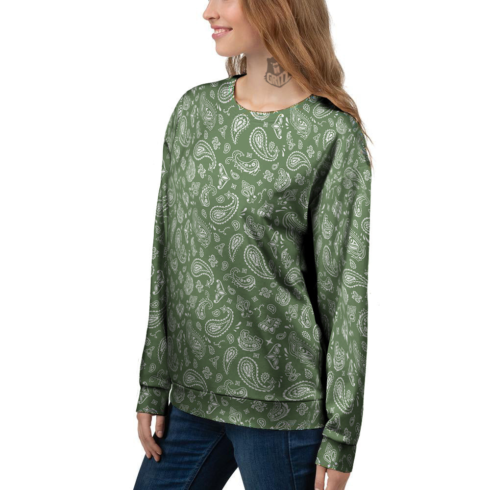 Dark Green Paisley Bandana Print Women's Sweatshirt-grizzshop