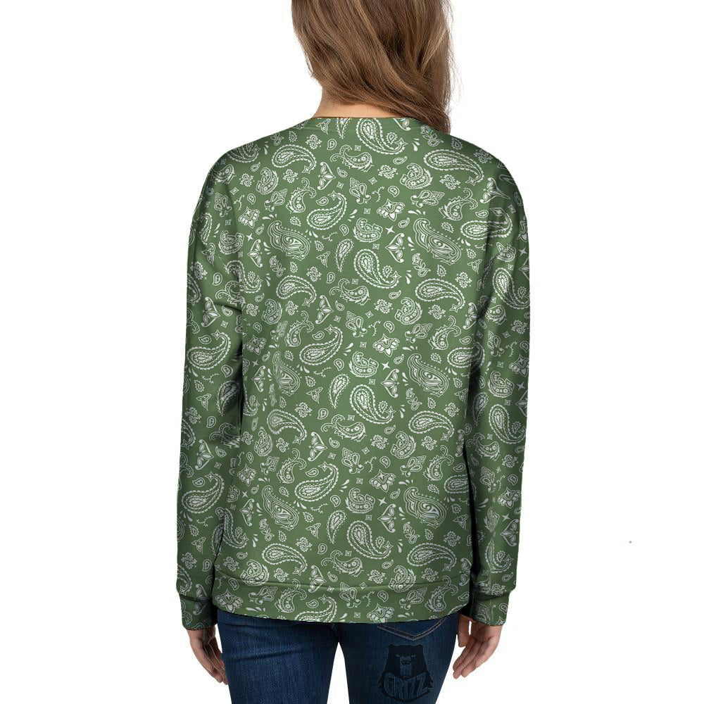 Dark Green Paisley Bandana Print Women's Sweatshirt-grizzshop