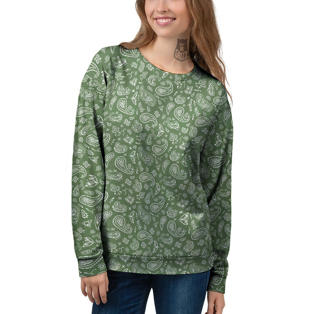 Dark Green Paisley Bandana Print Women's Sweatshirt-grizzshop