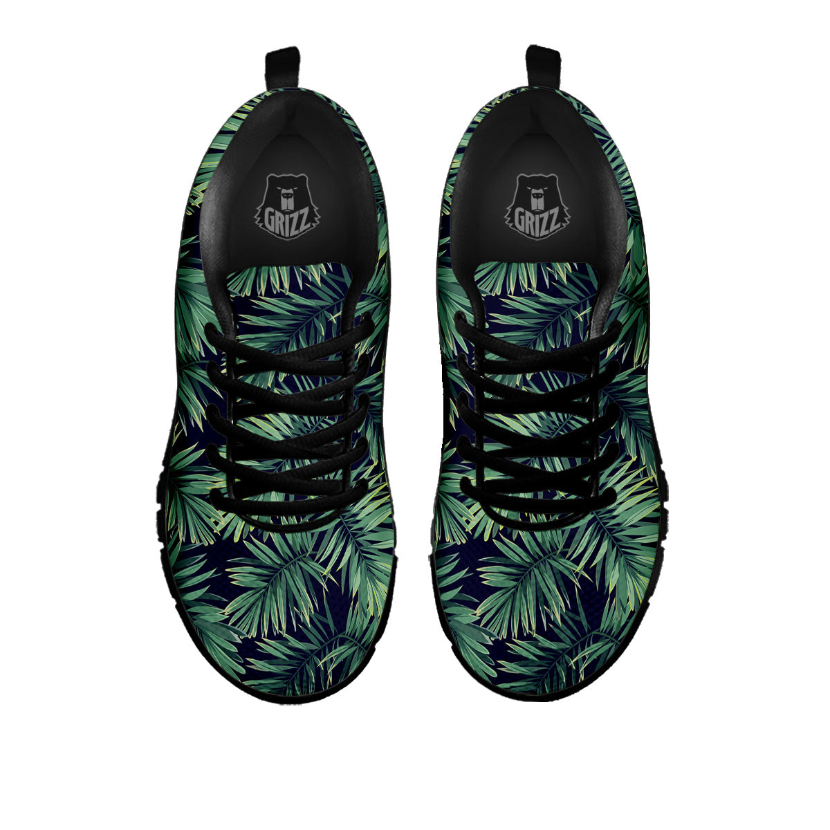 Dark Green Palm Tree Print Pattern Black Sneaker-grizzshop