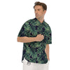 Dark Green Palm Tree Print Pattern Men's Short Sleeve Shirts-grizzshop