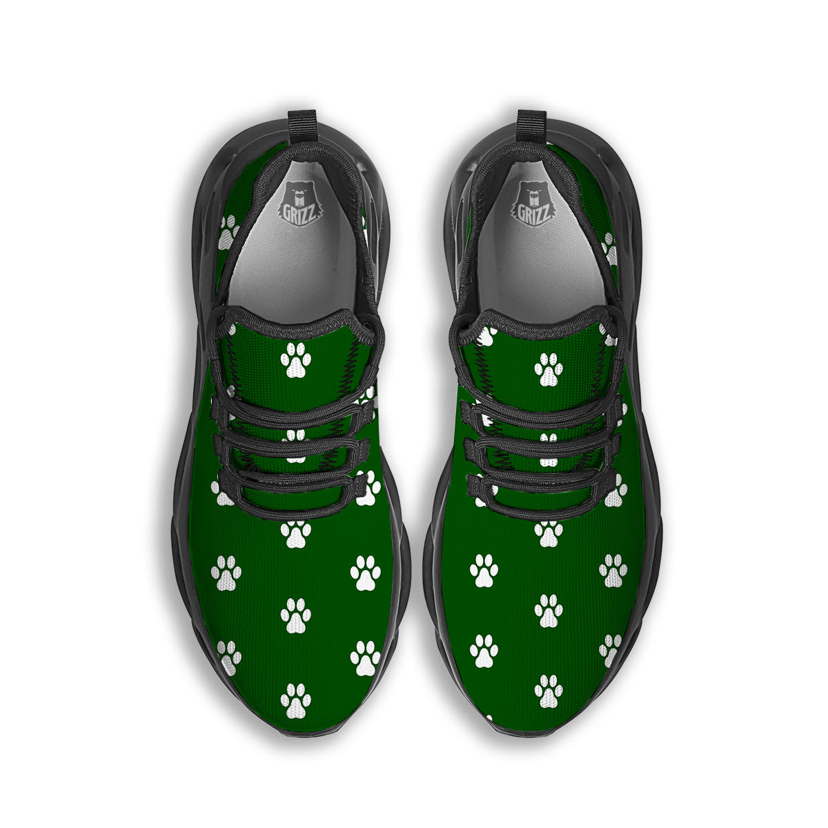 Dark Green Paw Print Black Running Shoes-grizzshop