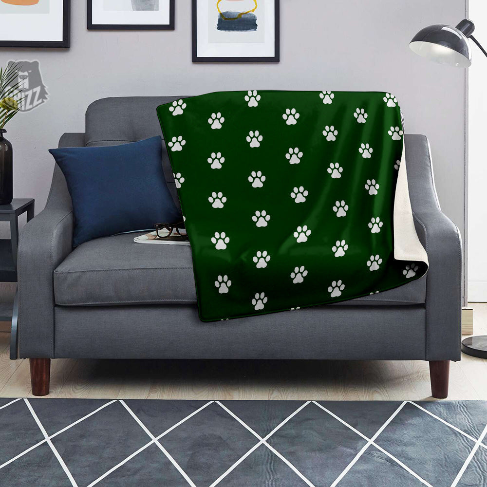 Dark Green Paw Print Blanket-grizzshop