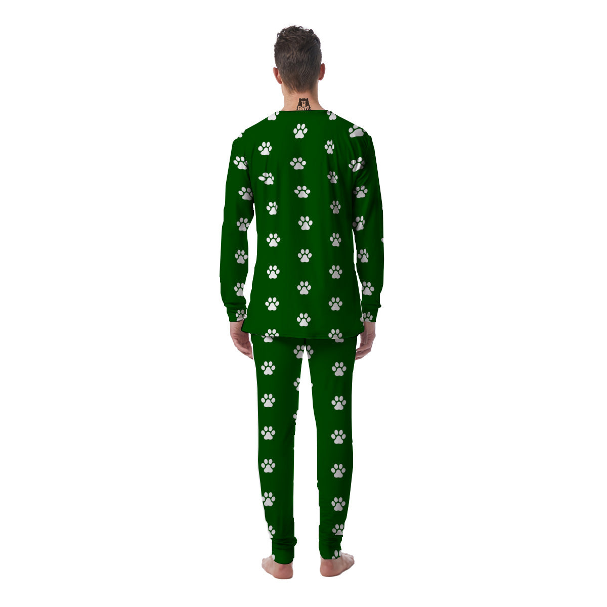 Dark Green Paw Print Men's Pajamas-grizzshop