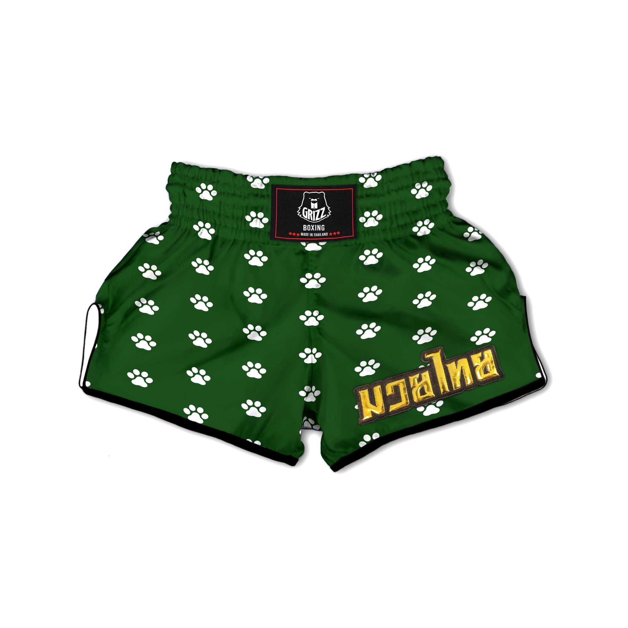 Dark Green Paw Print Muay Thai Boxing Shorts-grizzshop