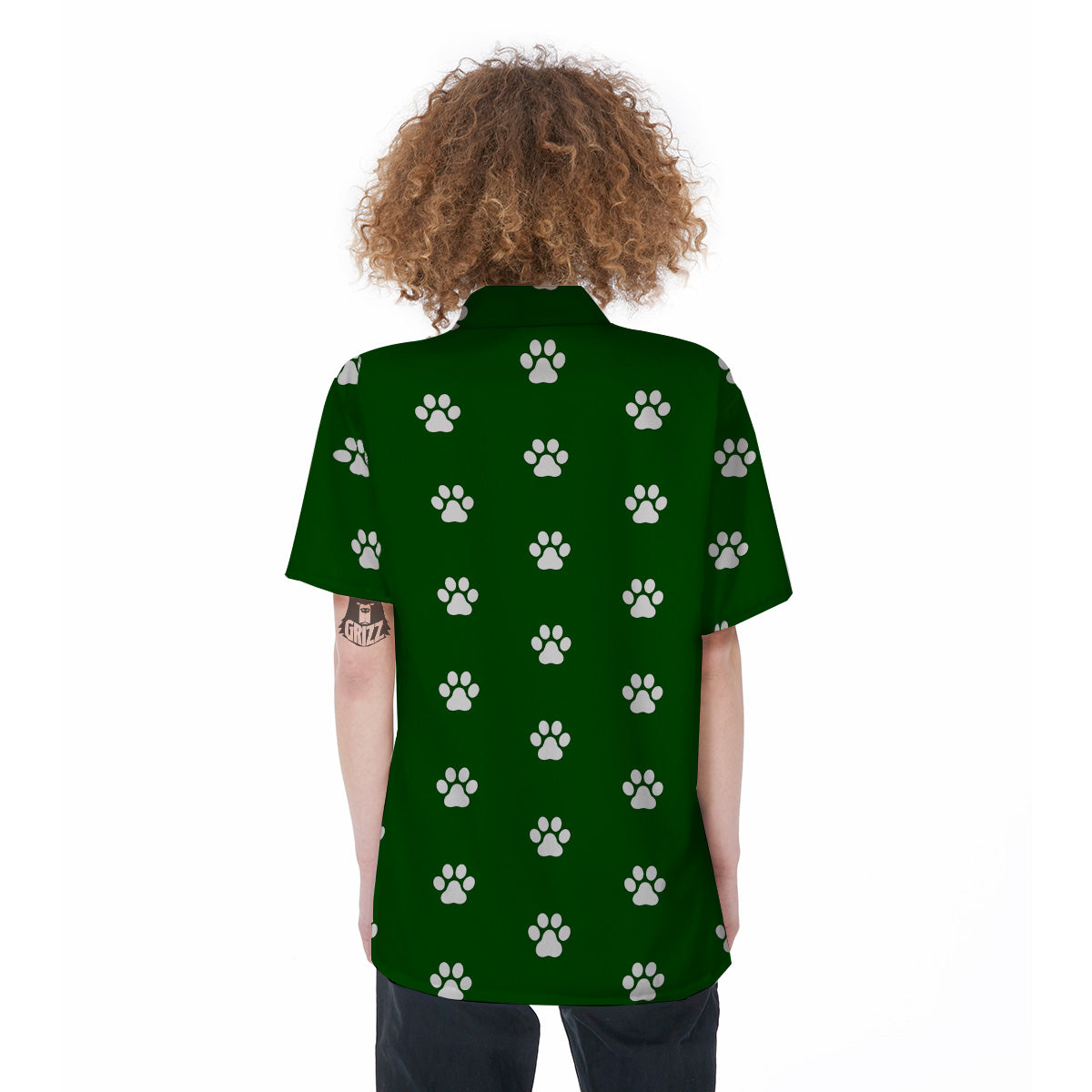 Dark Green Paw Print Women's Short Sleeve Shirts-grizzshop