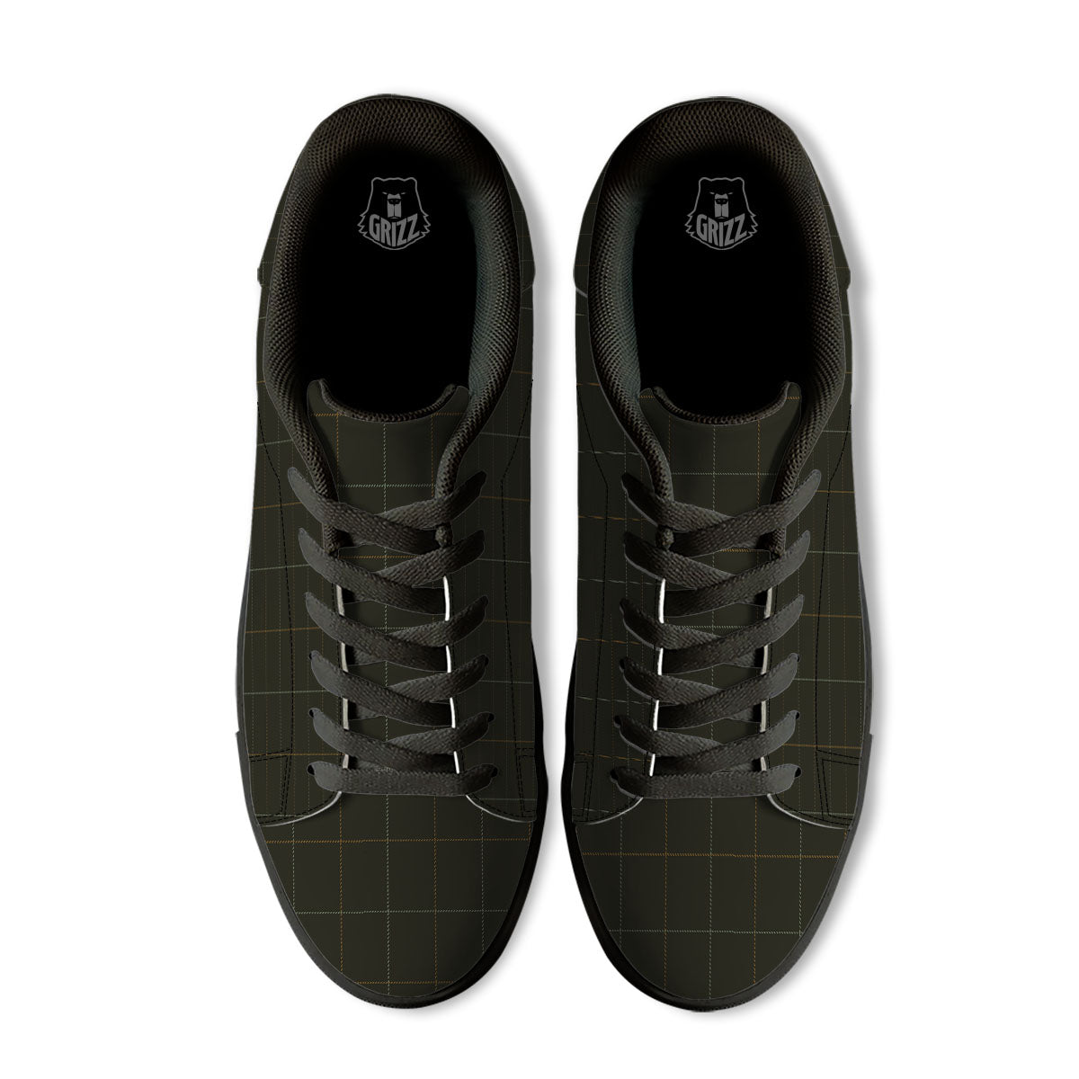 Dark Green Tattersall Print Pattern Black Low Top Sneakers-grizzshop