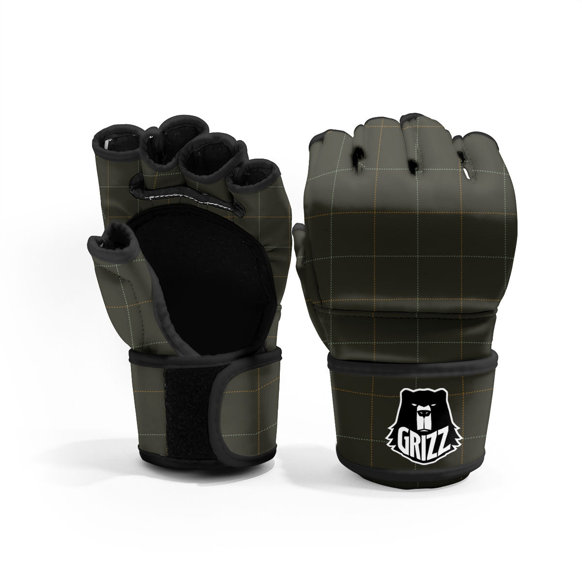 Dark Green Tattersall Print Pattern MMA Gloves-grizzshop