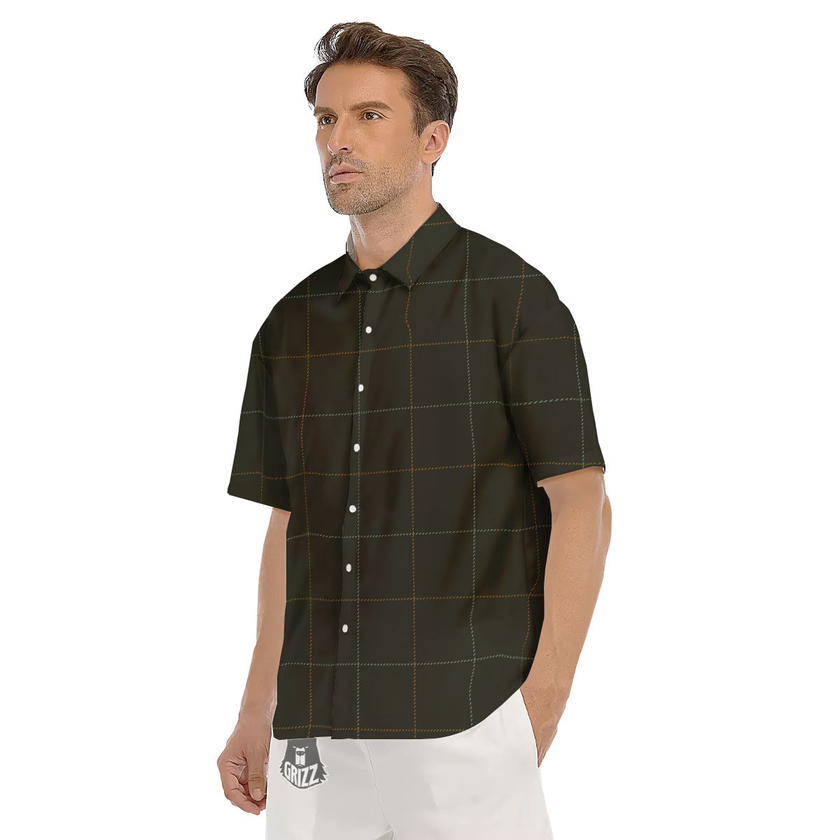 Dark Green Tattersall Print Pattern Men's Short Sleeve Shirts-grizzshop