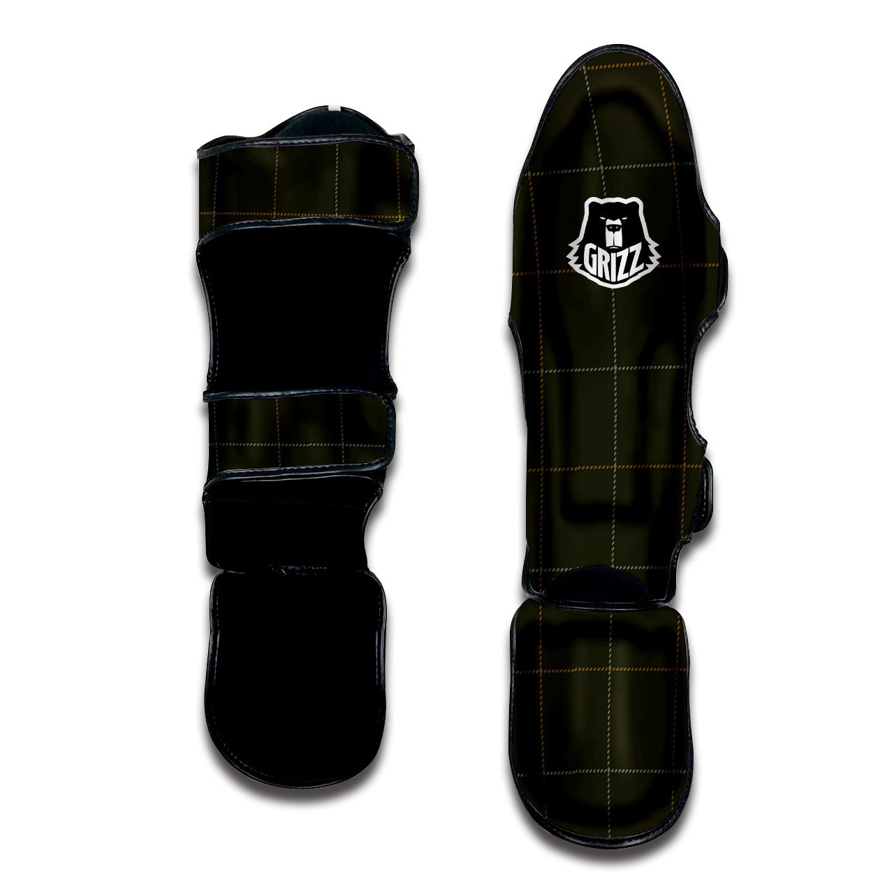 Dark Green Tattersall Print Pattern Muay Thai Shin Guards-grizzshop