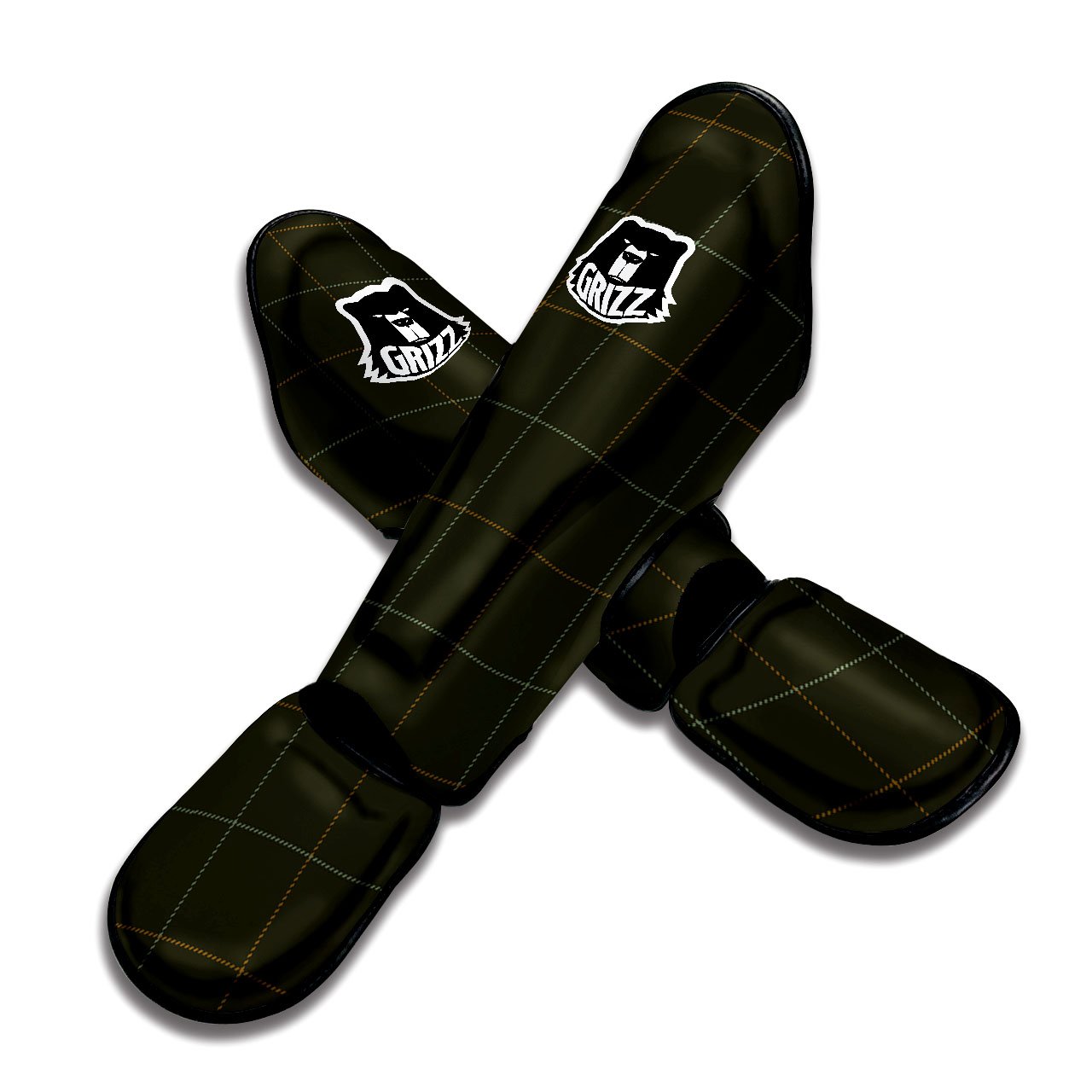 Dark Green Tattersall Print Pattern Muay Thai Shin Guards-grizzshop