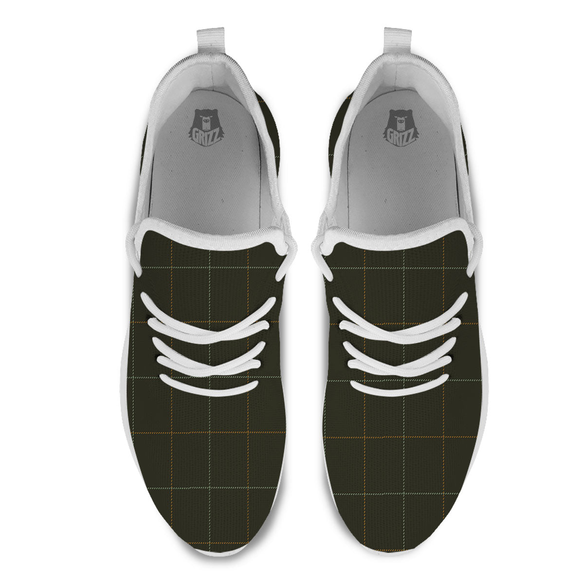 Dark Green Tattersall Print Pattern White Athletic Shoes-grizzshop