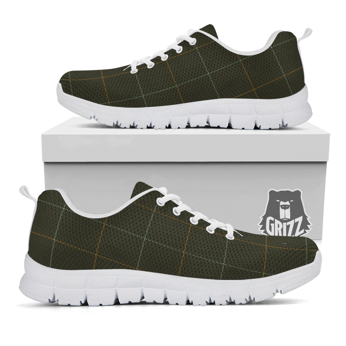 Dark Green Tattersall Print Pattern White Sneaker-grizzshop