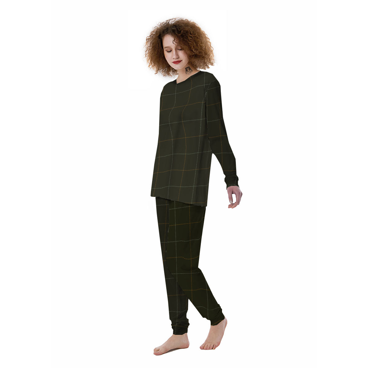 Dark Green Tattersall Print Pattern Women's Pajamas-grizzshop