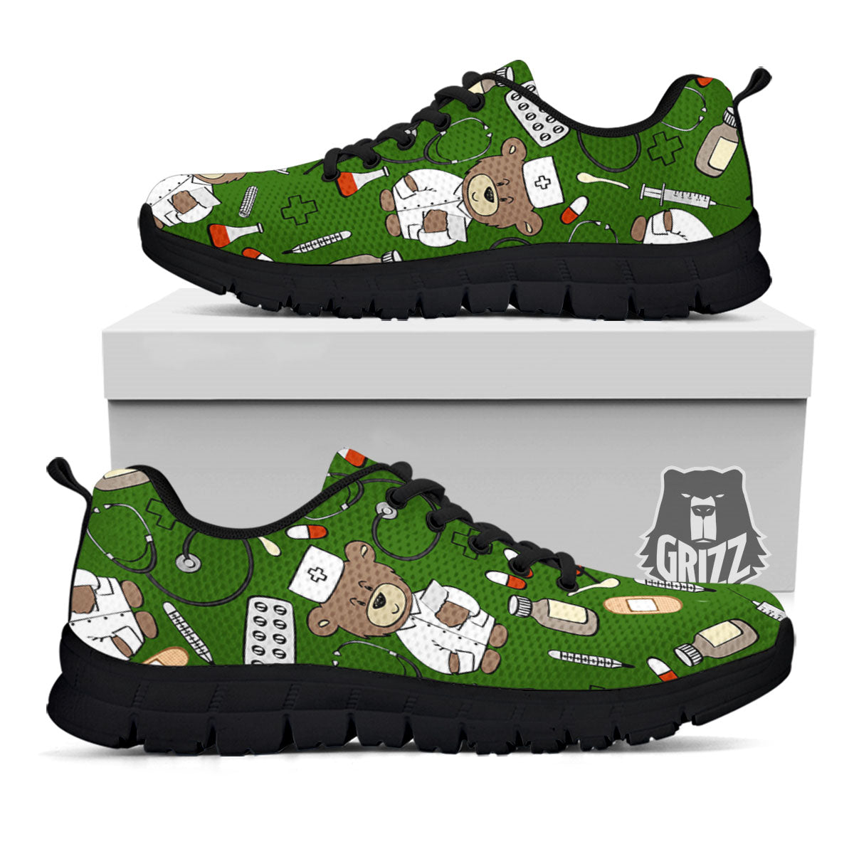 Dark Green Teddy Bear Nurse - Sneakers-grizzshop