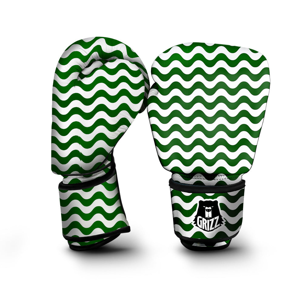 Dark Green Wave Striped Print Boxing Gloves-grizzshop