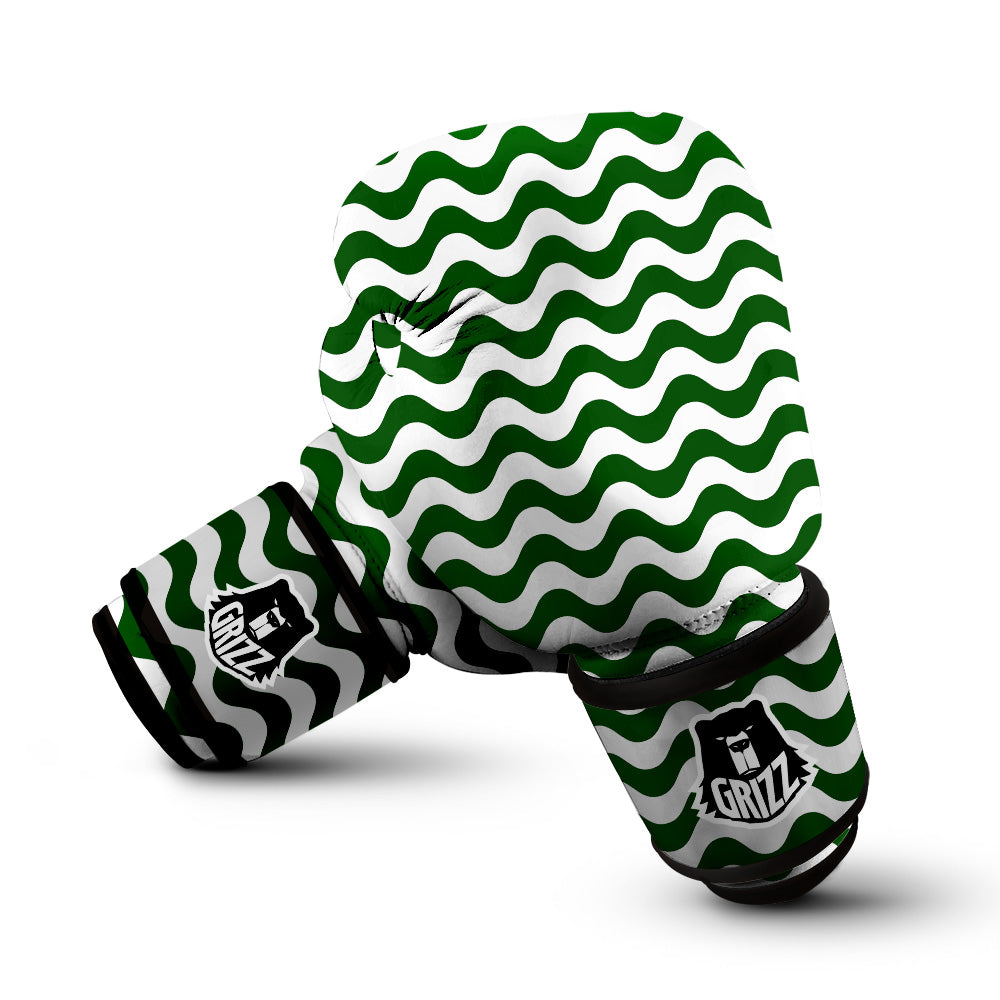 Dark Green Wave Striped Print Boxing Gloves-grizzshop
