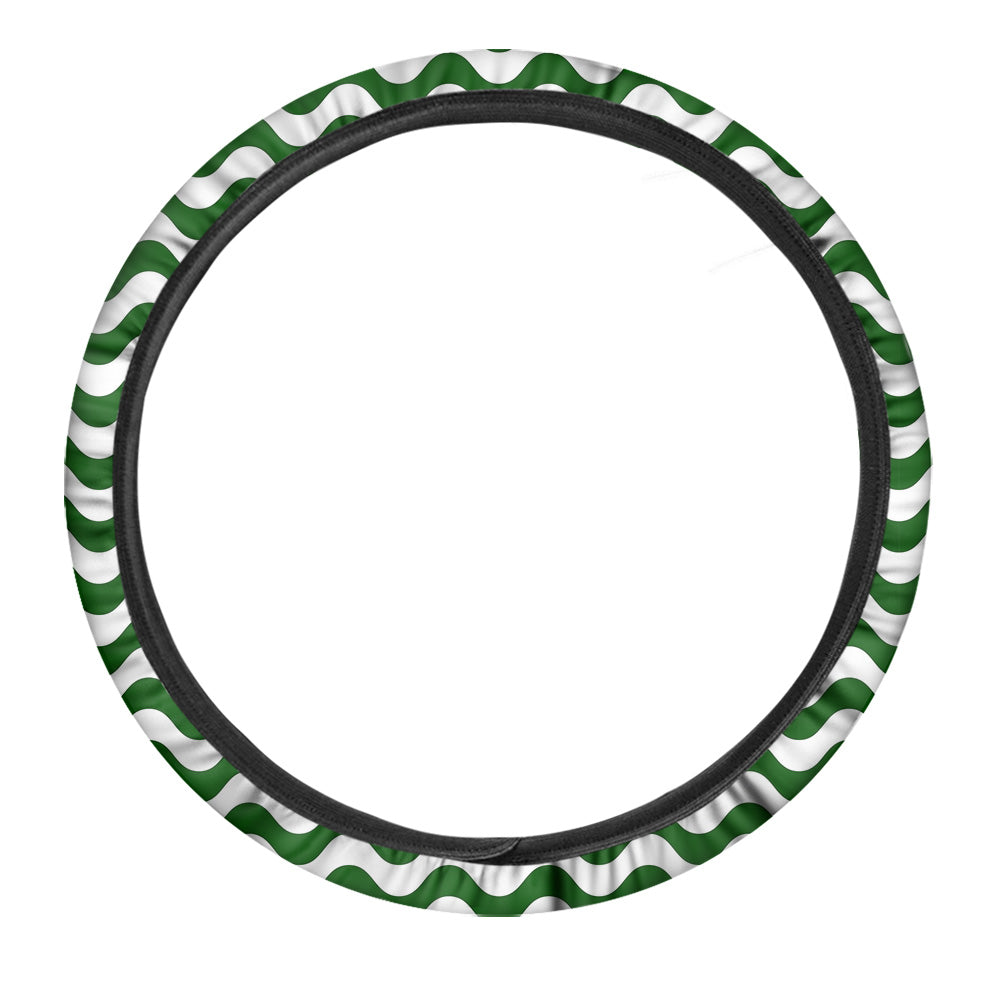 Dark Green Wave Striped Print Car Steering Wheel Cover-grizzshop