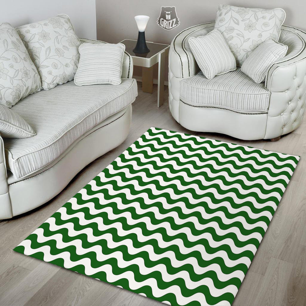 Dark Green Wave Striped Print Floor Mat-grizzshop