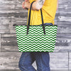 Dark Green Wave Striped Print Leather Tote Bag-grizzshop