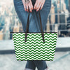 Dark Green Wave Striped Print Leather Tote Bag-grizzshop