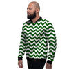 Dark Green Wave Striped Print Men's Bomber Jacket-grizzshop