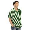 Dark Green Wave Striped Print Men’s Hawaiian Shirt-grizzshop