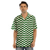 Dark Green Wave Striped Print Men’s Hawaiian Shirt-grizzshop