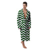Dark Green Wave Striped Print Men's Robe-grizzshop