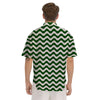 Dark Green Wave Striped Print Men's Short Sleeve Shirts-grizzshop