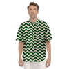 Dark Green Wave Striped Print Men's Short Sleeve Shirts-grizzshop