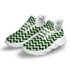 Dark Green Wave Striped Print White Running Shoes-grizzshop
