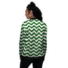 Dark Green Wave Striped Print Women's Bomber Jacket-grizzshop