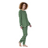 Dark Green Wave Striped Print Women's Pajamas-grizzshop