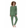 Dark Green Wave Striped Print Women's Pajamas-grizzshop