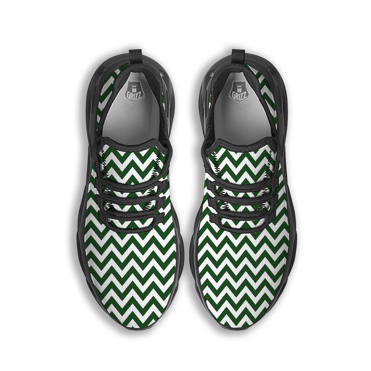 Dark Green Zigzag Print Pattern Black Running Shoes-grizzshop