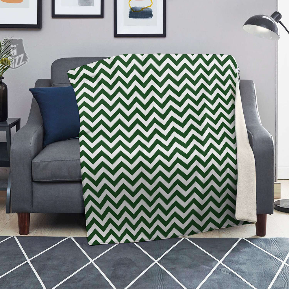 Dark Green Zigzag Print Pattern Blanket-grizzshop