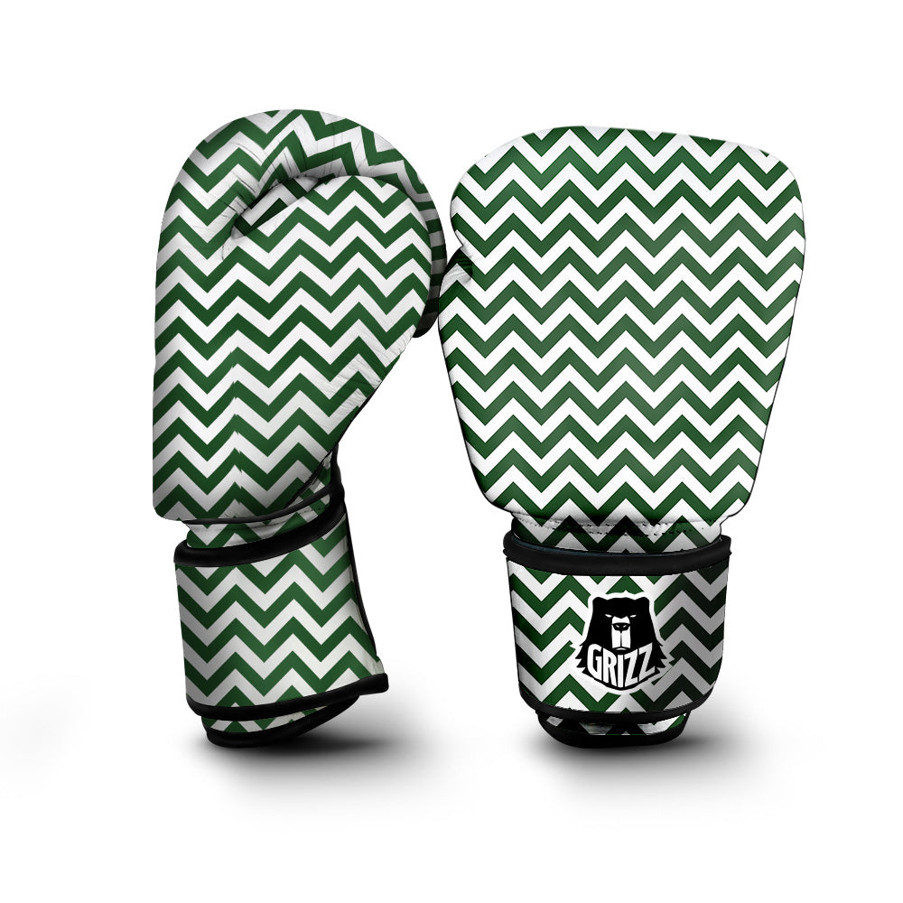 Dark Green Zigzag Print Pattern Boxing Gloves-grizzshop