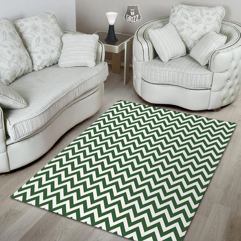 Dark Green Zigzag Print Pattern Floor Mat-grizzshop