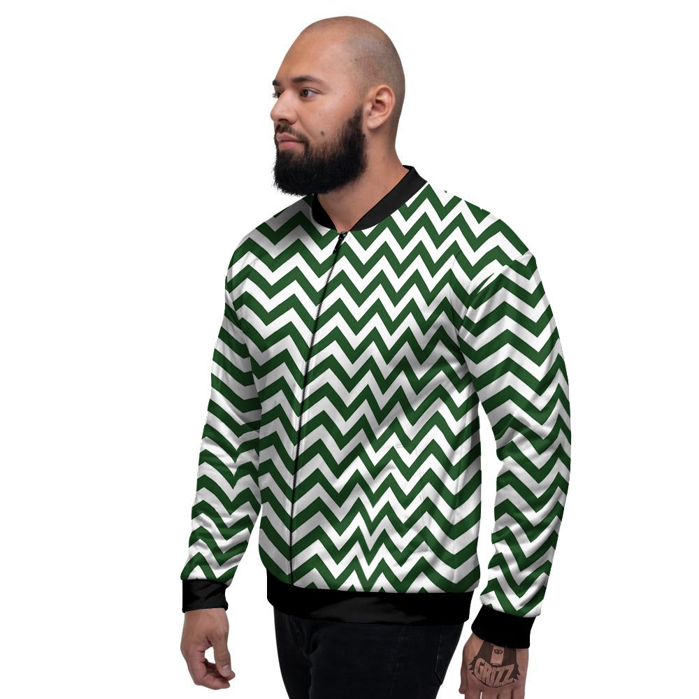 Dark Green Zigzag Print Pattern Men's Bomber Jacket-grizzshop