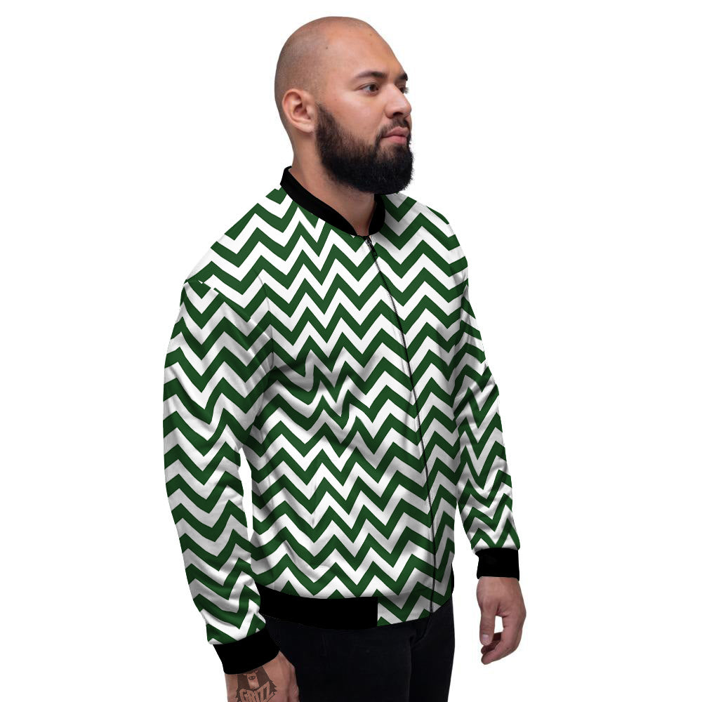 Dark Green Zigzag Print Pattern Men's Bomber Jacket-grizzshop