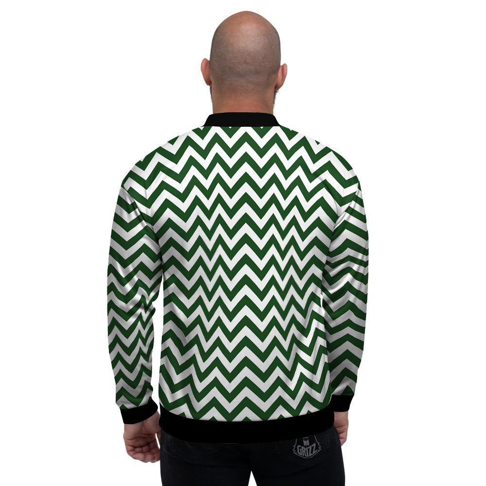 Dark Green Zigzag Print Pattern Men's Bomber Jacket-grizzshop