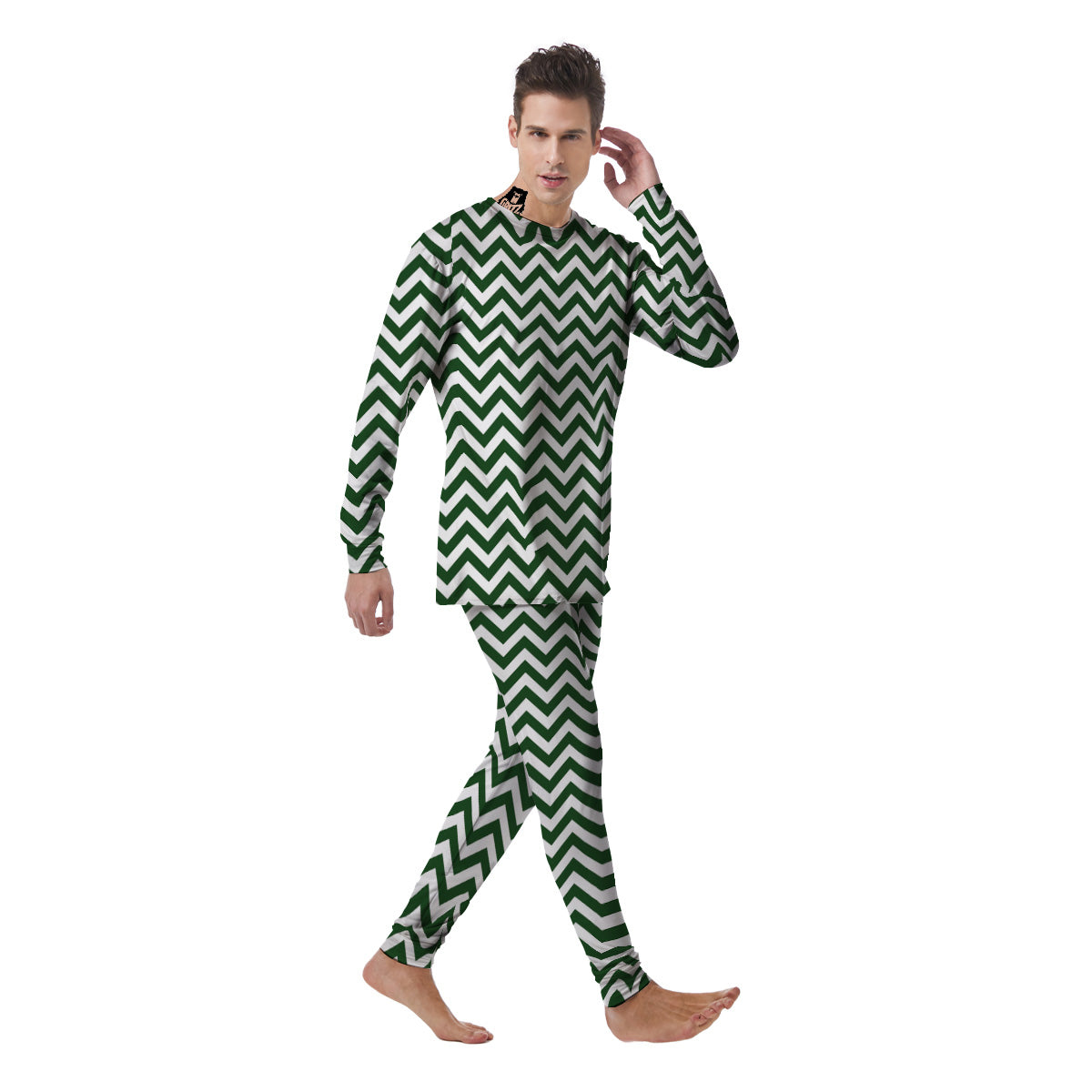 Dark Green Zigzag Print Pattern Men's Pajamas-grizzshop