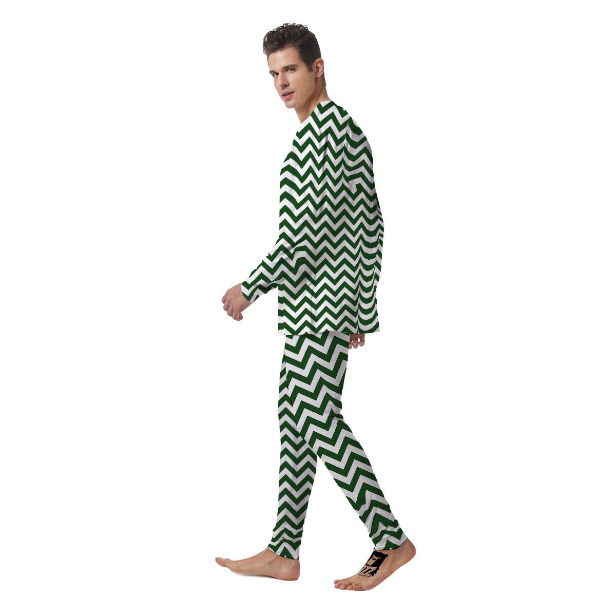 Dark Green Zigzag Print Pattern Men's Pajamas-grizzshop