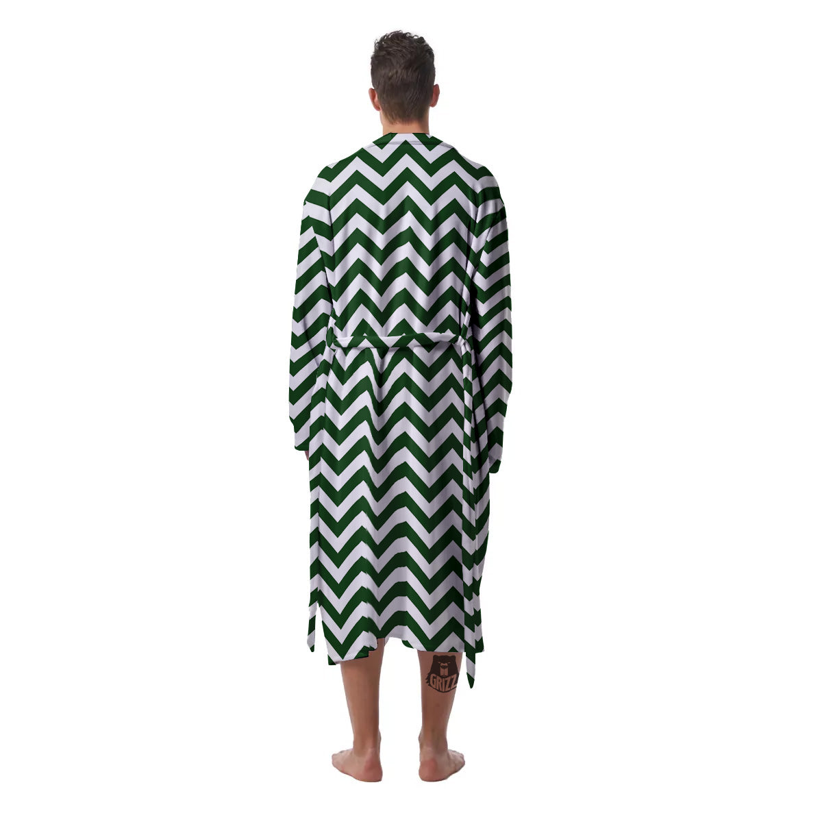 Dark Green Zigzag Print Pattern Men's Robe-grizzshop