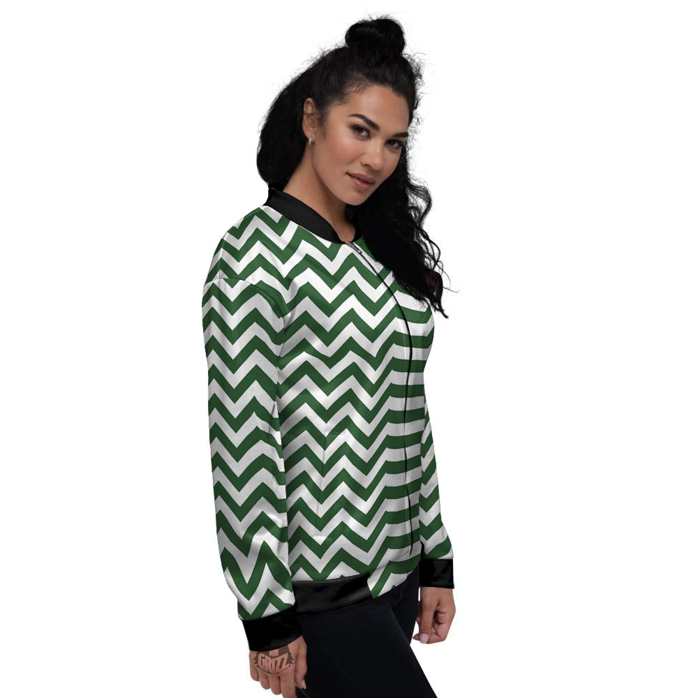 Dark Green Zigzag Print Pattern Women's Bomber Jacket-grizzshop