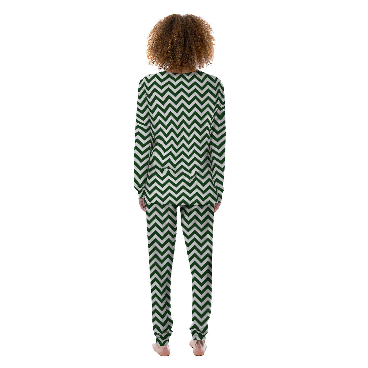 Dark Green Zigzag Print Pattern Women's Pajamas-grizzshop